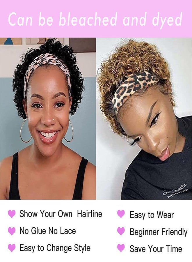 Adette Short Curly Human Hair Headband Wigs for Black Women Kinky Curl Bob Glueless Wigs Color Natural Black 1B None Lace Front Wig - Image 5